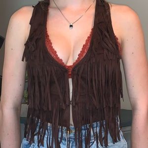 Brown fringe vest